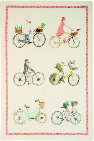 Tessitura Toscana Telerie, “Bikers - Bici”, Pure linen printed tea towel.