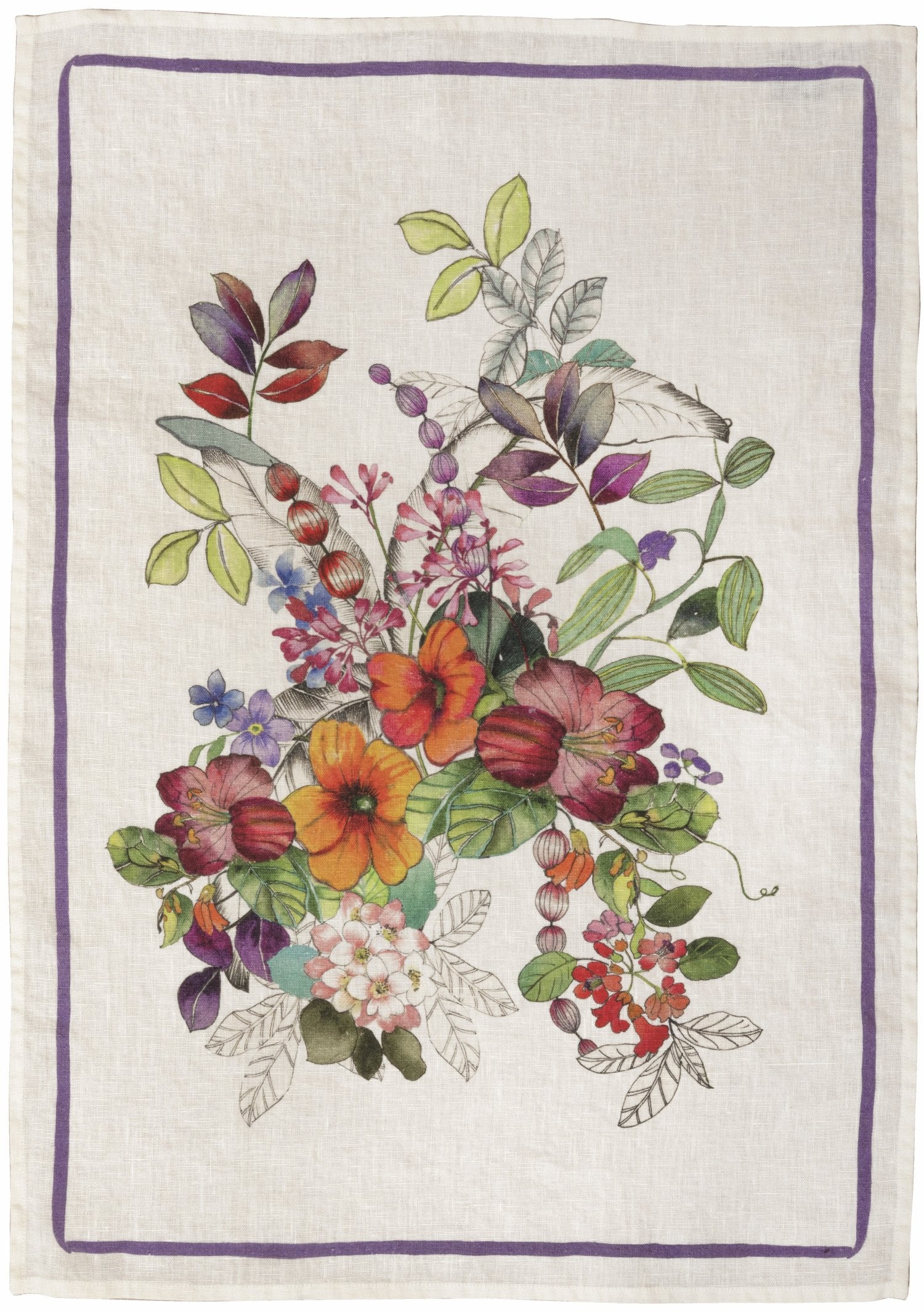 Tessitura Toscana Telerie, “Maui - Viola”, Pure hemp printed tea towel.