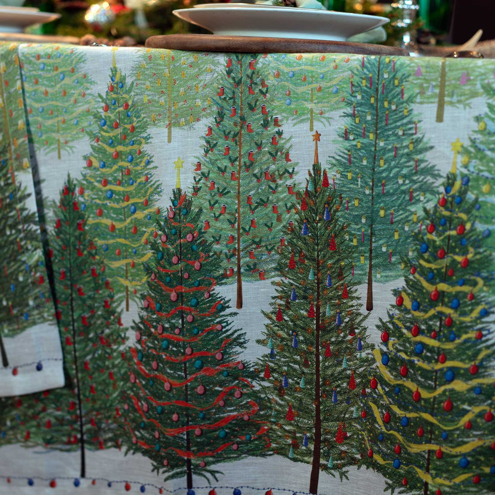 Tessitura Toscana Telerie, “Fairy Trees”, Pure linen printed table runner.