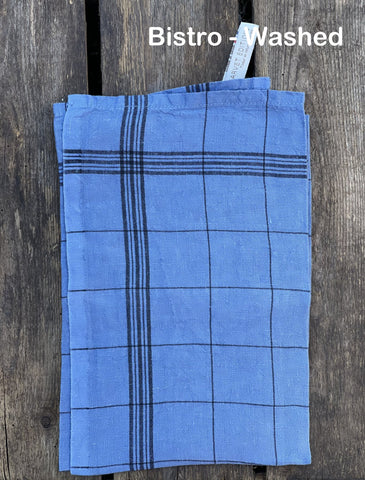 Charvet Éditions "Bistro" (Blue Pastel), Natural woven linen tea towel. Made in France. - Home Landing