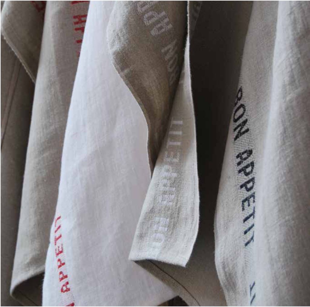 Charvet Éditions "Bon Appetit" (Black), Natural woven linen tea towel. Made in France. - Home Landing