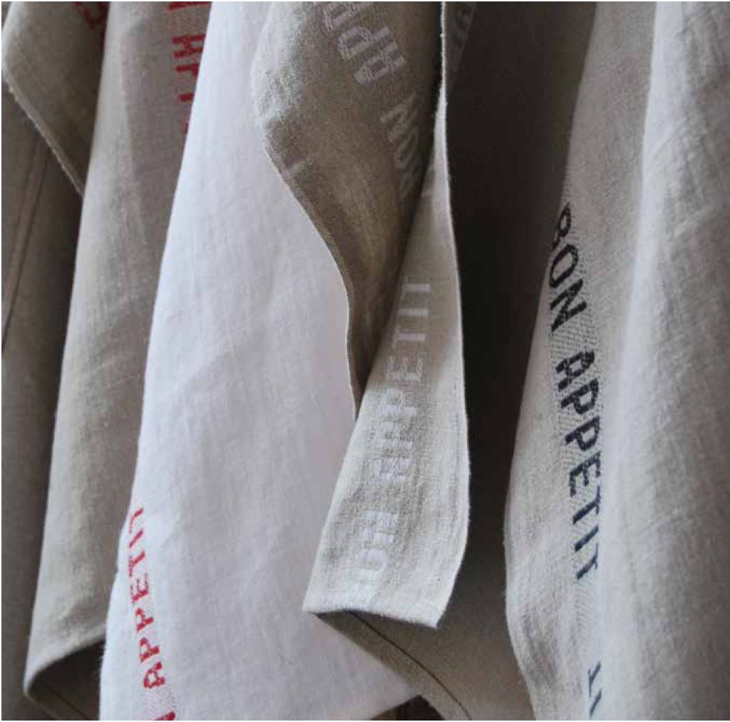Charvet Éditions "Bon Appetit" (Black), Natural woven linen tea towel. Made in France. - Home Landing