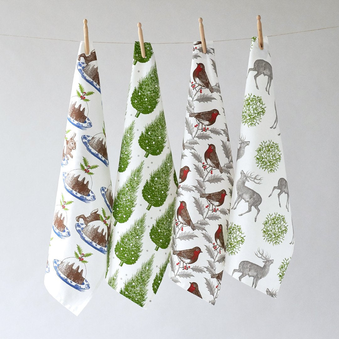 Thornback & Peel "Christmas Tree", Pure cotton tea towel. Hand printed in the UK.
