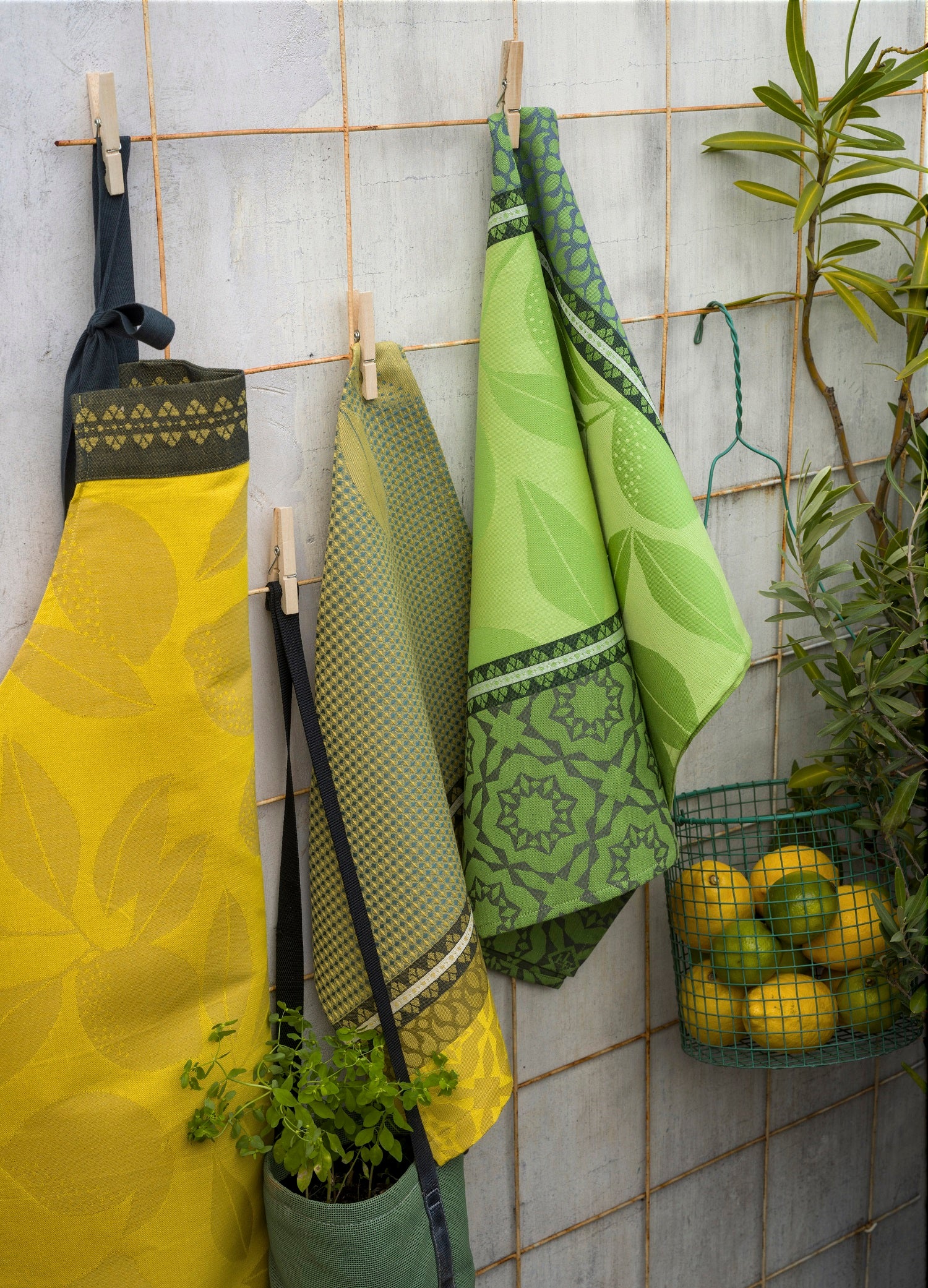 Jacquard Francais "Sous les Citronniers" (Green), Woven cotton tea towel. Made in France.