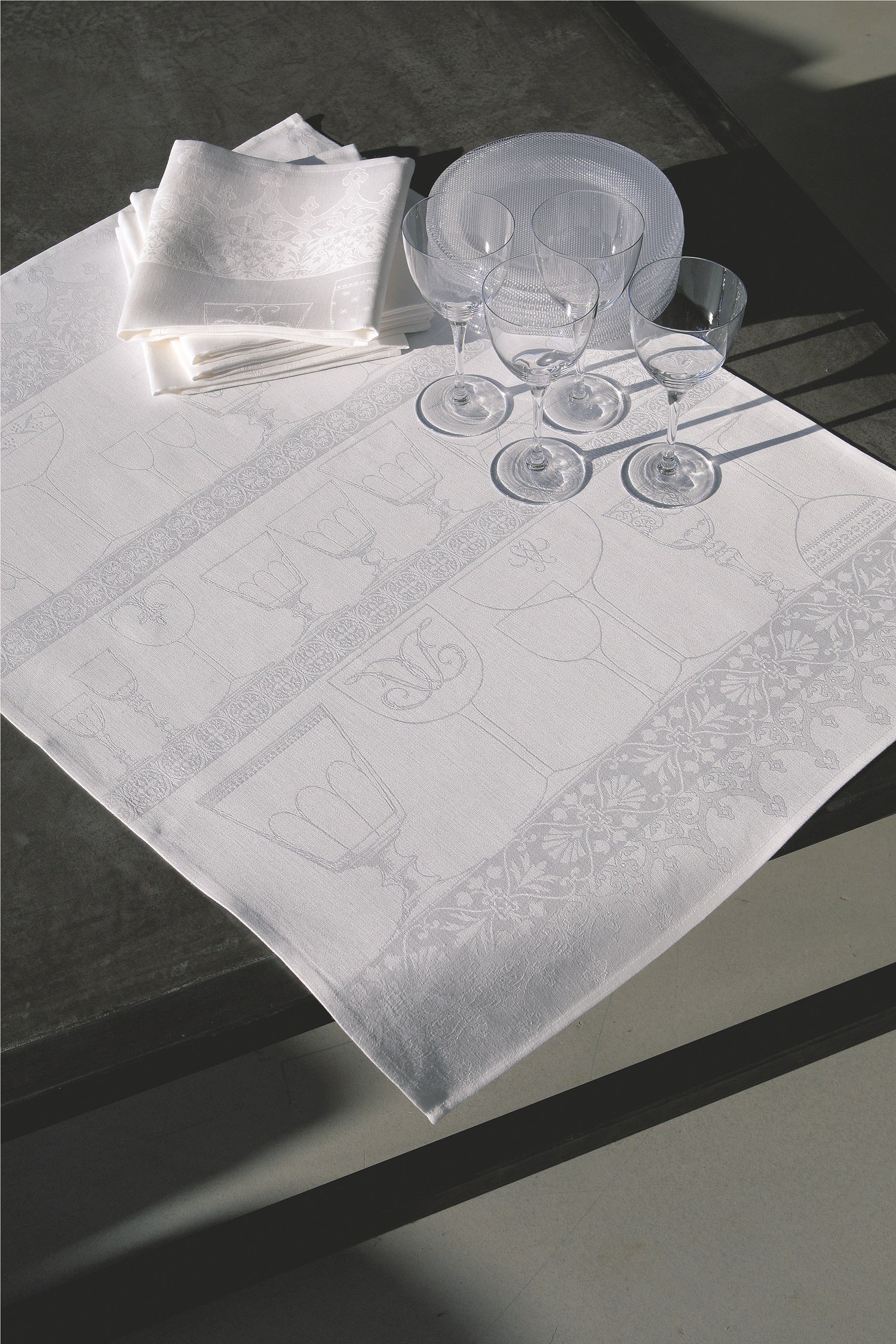 Jacquard Français "Cristal" (White), Woven linen tea towel. Made in France. - Home Landing