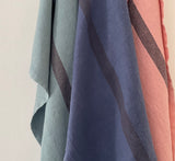 Charvet Éditions "Doudou Stripe" (Vert-de-gris & Marron), Natural woven linen tea towel. Made in France.