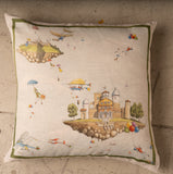 Tessitura Toscana Telerie, “Flyby”, Printed square linen cushion cover.