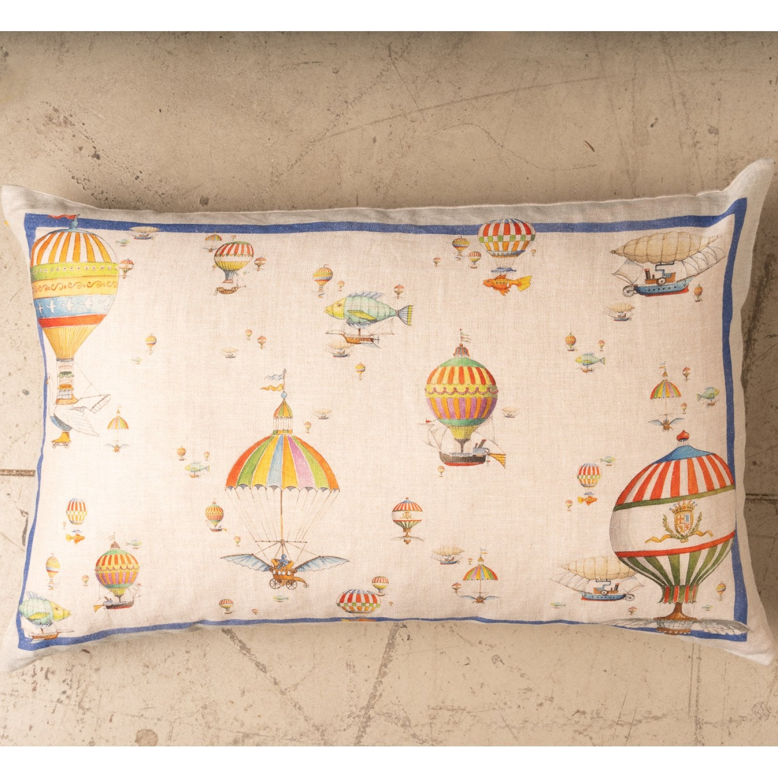 Tessitura Toscana Telerie, “Flyby”, Printed rectangular linen cushion cover.
