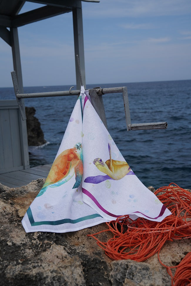 Tessitura Toscana Telerie, “Galapagos - Agua Verde”, Pure linen printed tea towel - Home Landing