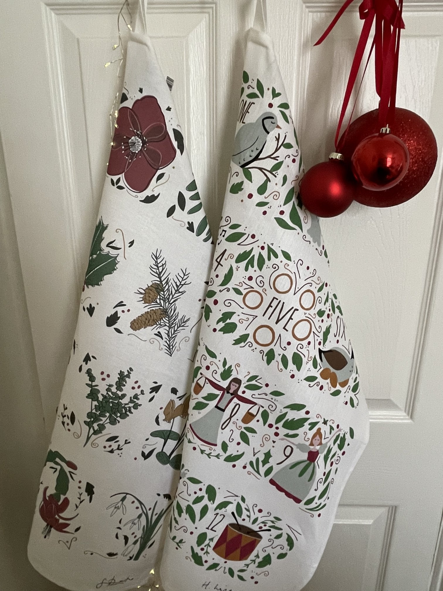 Home-Landing, “12 Days of Christmas”, Linen union tea towel. UK printed.