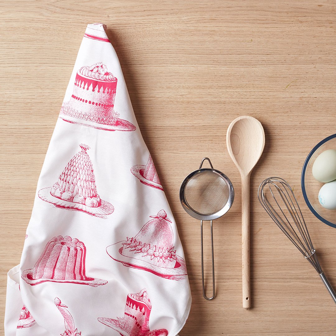 Thornback & Peel "Jelly & Cake", Pure cotton tea towel. Hand printed in the UK. - Home Landing