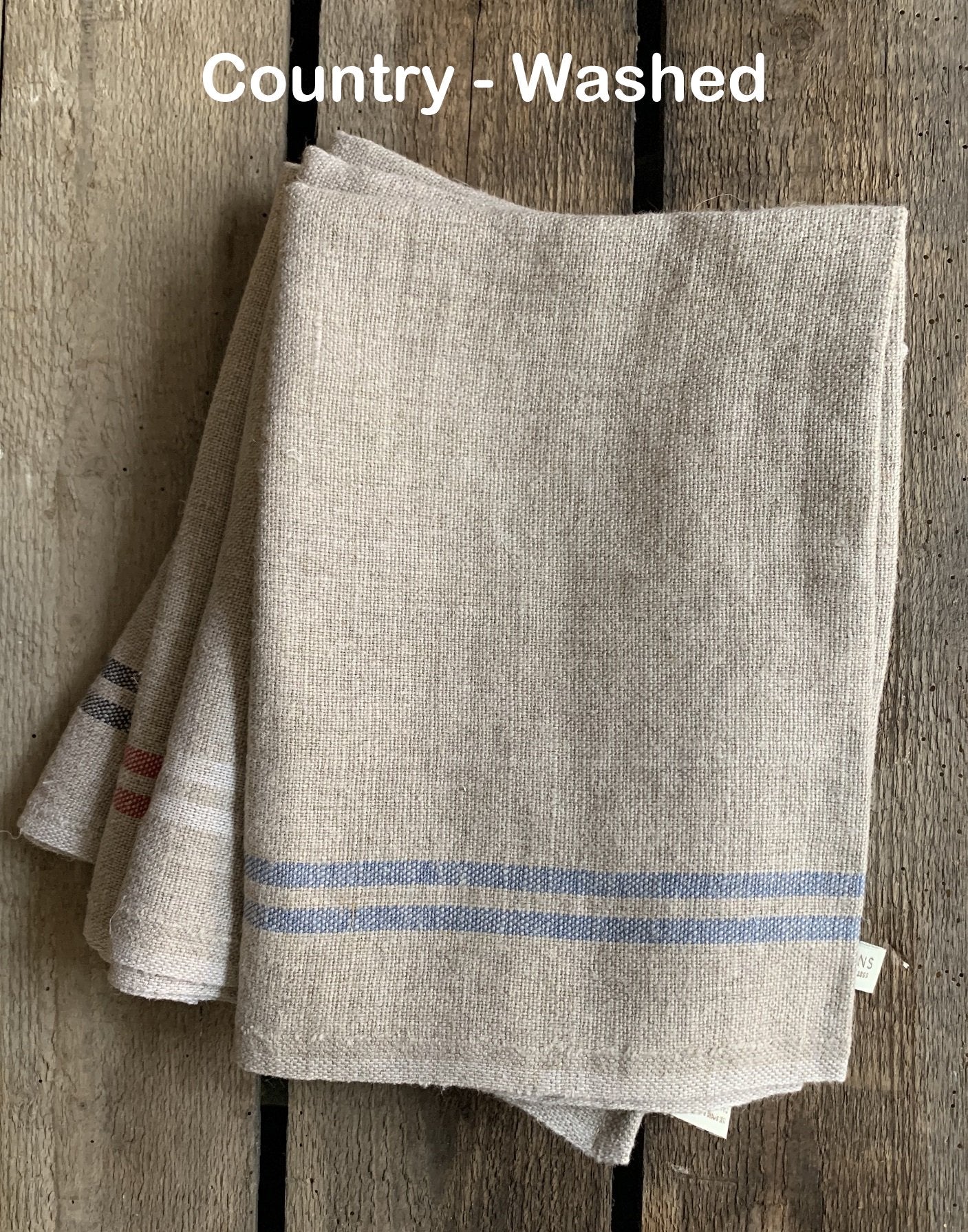 Charvet Éditions "Country Washed" (Blue), Natural woven linen tea towel. Made in France. - Home Landing