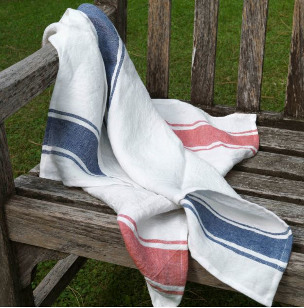 Tessitura Toscana Telerie, “Vecchi Tempi -Blu”, Linen woven tea towel.